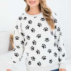 Women's White and Black Paw Print Sweatshirt